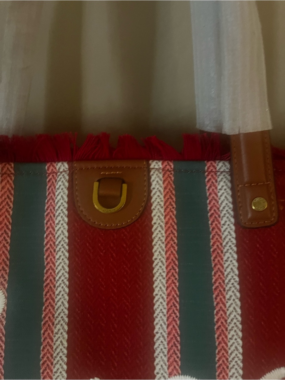Huge Gucci style beach bag Red White and Green Striped Canvas Tote - Picture 3 of 10
